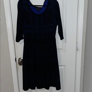 Lane Bryant Black and Navy Patterned Scoop-Neck Long Sleeve Dress